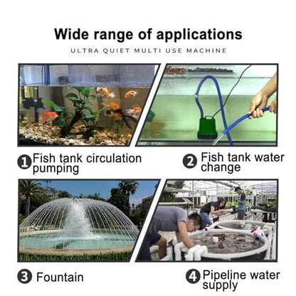 Submersible Aquarium Pump Quiet Filter System Circulation Device | Fountain Water Pump Suction Cup Drainage for Outdoor Garden Pool Sump Hydroponic Irrigation Terrarium