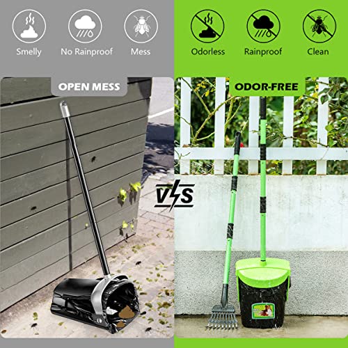 MXF 40.16" Pooper Scooper Set – Swivel Bin & Rake Kit with 100 Waste Bags | Long Handle Waste Pick Up Tool with Bag Attachment. Fits Large to Small Dogs on Lawn, Yard, Grass, Gravel, & Kennels