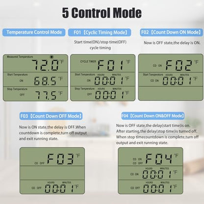 Plug in Digital Thermostat Temperature Controlled Outlet, 1800W 120V 15A Heating Cooling Control for Reptile, Incubation, Aquarium, Refrigerator, Home Brewing - color: Without Backlit