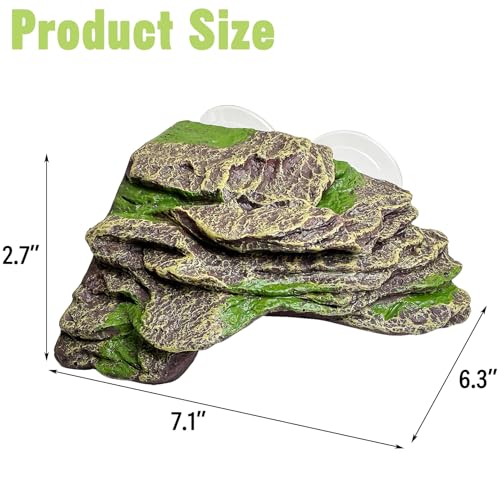 kathson Turtle Basking Platform Floating Turtle Dock Baby Tortoise Climbing Ramp Shale Reptiles Dock Resting Terrace Stone Aquarium Ornament for Frogs Newts (Green Size:7.1”Lx6.3”Wx2.7”H)