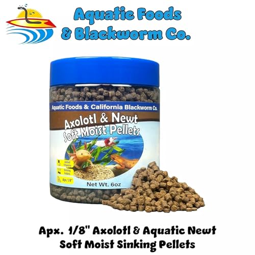 Axolotl Pellet Food 1/8" Soft Moist Sinking Pellets for Juvenile Axolotl Also Shrimp, Snails, Crayfish, Bottom Tropical Fish, Blackworm Pellets Included 6oz Canister