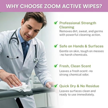 Zoom Active – 6,000 Total Wipes, 4 Rolls of 1,500 – Disinfecting Cleaning Wipes Bulk, Antibacterial Surface Wipes for Gym, Office & Commercial Use, Multi-Purpose Sanitizing Large Refill Rolls
