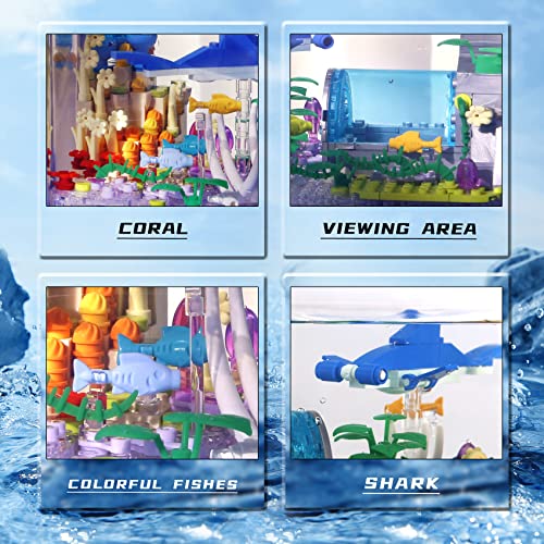 Bibilock Fish Tank Building Blocks Toy Sets,Creative Ideals Aquarium Building Blocks(Can add Water and Charge Light Effects), Best Choice for 6+ Boys, Girls or Adults - style: 517PCS
