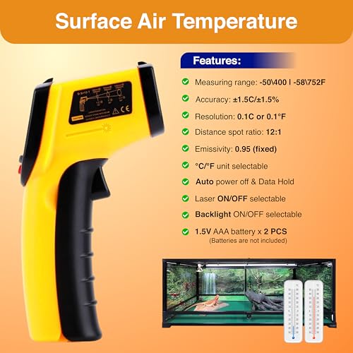 Digital Infrared Thermometer Gun for Reptiles with Red Dot Pointer - IR Temperature Gun for Basking Surface Measurement