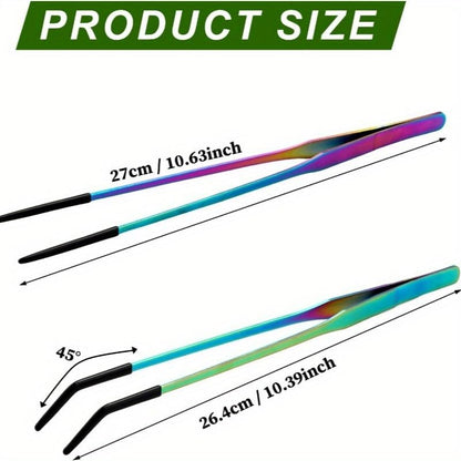 2PCS Long Aquarium Tweezers, 10.6 Inch Stainless Steel Straight & Curved Reptile Feeding Tongs with Soft Rubber Tips, Aquascape Tools for Fish Tank, Terrarium, Bearded Dragon, Lizard & Snake