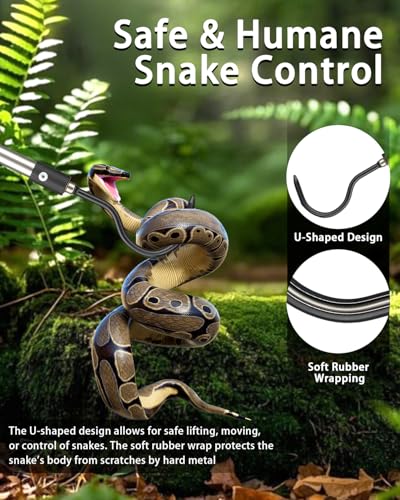 Snake Hooks, Heavy Duty Snake Hook Reptile Catcher Stick Pole 35-65" Stainless Steel Rubber tip Sponge Handshake Suitable for the Rattlesnakes, Ball Pythons, and King Cobras (35-65")