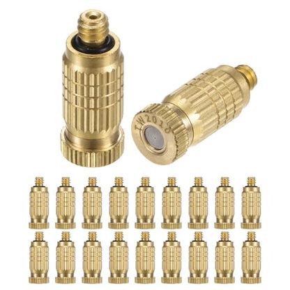 M METERXITY 20-Pack Brass Misting Nozzles, 0.008"/0.2mm Orifice Mister Nozzles Brass, High Pressure Spray Misting Nozzle Head for Outdoor Cooling System/Greenhouse/Landscaping [10/24 UNC] - size: 0.2mm