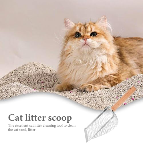 Hemobllo Mesh Cat Litter Scoop with Wood Handle, Stainless Steel Reptile Waste Shovel, 5x5mm Sifter for Cat and Small Pet Litter Cleaning