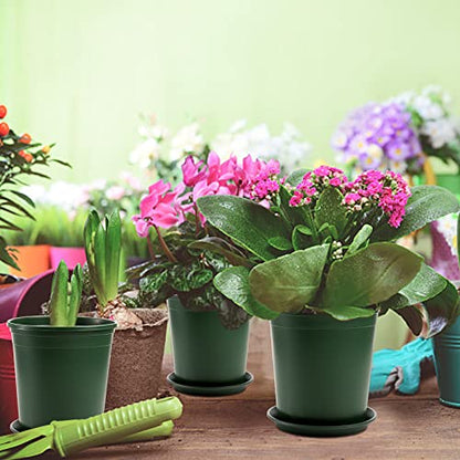 Fasmov 10PCS 1 Gallon Durable Nursery Pot Garden Flower Pots Nursery Plant Container Kit with 10 Pcs Matching Pallets - color: Green