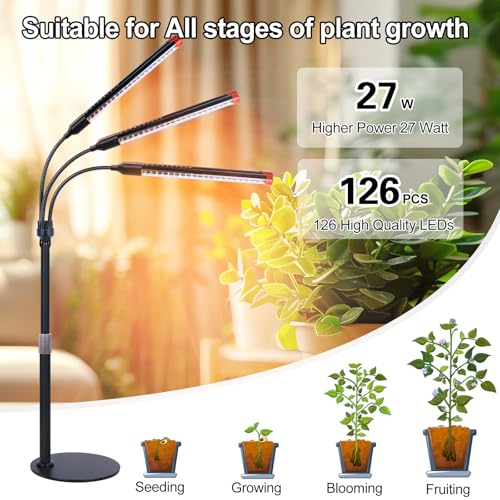 3Head Tabletop Grow Lights for Indoor Plants, Seed Starting, Vegetables, Bonsai, Bright Desk Plant Growing Lamps, 4/8/12/16/20H Timer, 27 Watt Power Draw, NO Need Adapter, 360° Gooseneck - size: Desk-3Head-27W