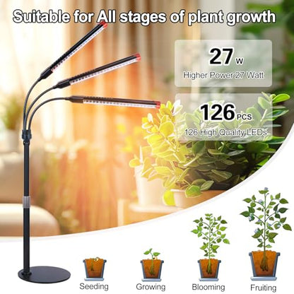 3Head Tabletop Grow Lights for Indoor Plants, Seed Starting, Vegetables, Bonsai, Bright Desk Plant Growing Lamps, 4/8/12/16/20H Timer, 27 Watt Power Draw, NO Need Adapter, 360° Gooseneck - size: Desk-3Head-27W
