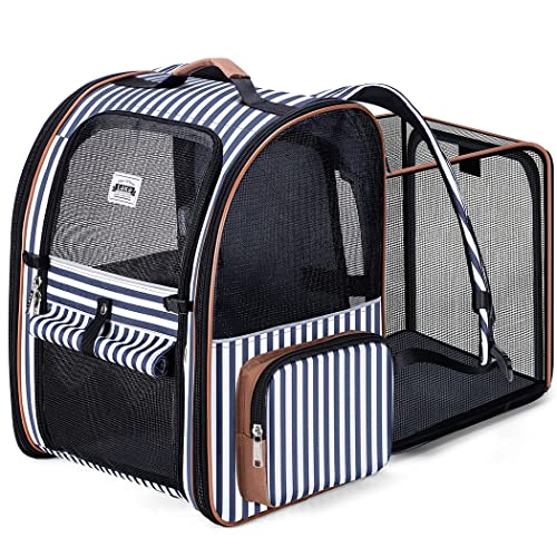 Large Cat Backpack Carrier Expandable Pet Carrier Backpack for Small Dogs Medium Cats Fit Up to 18 Lbs, Dog Carrier Backpack,Puppy Backpack Carrier, Striped - color: Striped