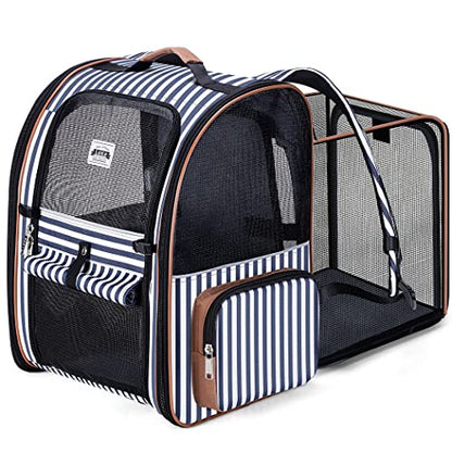 Large Cat Backpack Carrier Expandable Pet Carrier Backpack for Small Dogs Medium Cats Fit Up to 18 Lbs, Dog Carrier Backpack,Puppy Backpack Carrier, Striped - color: Striped