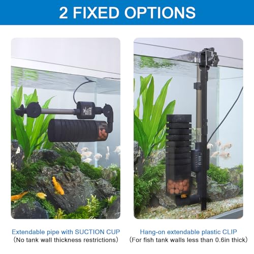 hygger USB Single Sponge Filter, Small Aquarium Filter with Adjustable Hanging Clip and Suction Cup, Duckbill Outlet, Rain Pipe Outlet, Extra Spare Sponge - size: S for less than 10 gallons