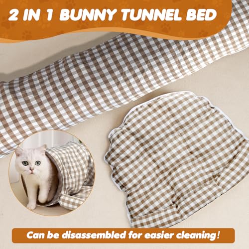 Spardar 2-in-1 Bunny Tunnel Bed, with Removable Mat Hideout, Checkered | Collapsible Tunnel Tubes Toys, Washable, Interactive Toys for Rabbits, Chinchilla, Hedgehog, Guinea, Kitty - color: Checkered