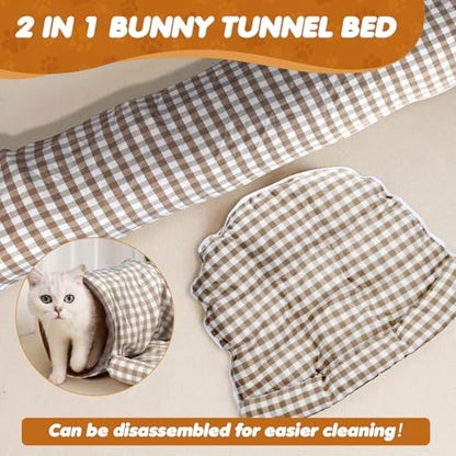 Spardar 2-in-1 Bunny Tunnel Bed, with Removable Mat Hideout, Checkered | Collapsible Tunnel Tubes Toys, Washable, Interactive Toys for Rabbits, Chinchilla, Hedgehog, Guinea, Kitty - color: Checkered