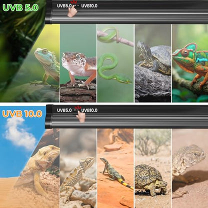 22’’ 24W T5 UVB Reptile Light Combo Kit Switchable UVB 5.0, 10.0 | for Tropical & Desert Reptiles, Reptile Lamp Terrarium Hood UVB Light for Bearded Dragon, Lizards, Snake, Chameleon, Turtle