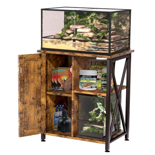 Herture 45-67 Gallon Reptile Tank Stand with Power Outlet, Terrarium Stand with Storage Cabinet, 24" Wx18 D Tabletop, Reptile Terrarium, Rustic Brown PG12XYN - color: Rustic Brown, size: 24x18"-46-67 Gallon