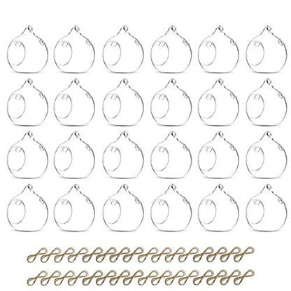 NUPTIO Hanging Glass Terrarium Globes with 2 Holes, 24 Pcs, 3.15 Inch | Clear Votive Orbs, for Air Plants, Tealights, Home or Garden Decor - size: 24 Pcs