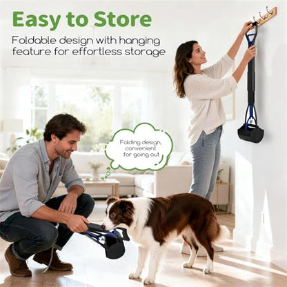 32" Long Handle Dog Pooper Scooper with Bag Attachment for Large/Small Dogs | Long Handle,Foldable,Easy to Clean,No Need to Bend Over, Suit for All Surface
