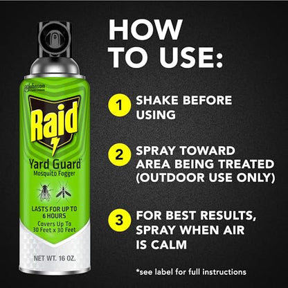 Raid Yard Guard Mosquito Fogger for Outdoor Yard Patio Deck and Garden Mosquito Control Aerosol Spray 16 Ounce (Pack of 3) - size: 16 Ounce (Pack of 3)