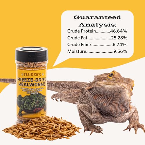 Fluker's Freeze Dried Insects, Nutrient, Packed Mealworms, Ideal for Lizards, Reptiles, Birds, Fish, Hedgehogs, 1.7 oz