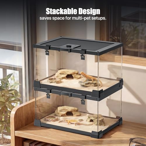 2.5 Gallon Fully Assembled Glass Reptile Enclosure, 12" x 8" x 6" | Top Opening Small Reptile Terrarium Tank for Tiny Terrestrial Reptiles, Amphibians & Invertebrates - size: 12"L x 8"W x 6"H