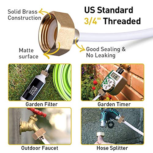 US Standard Faucet Adapter, 3/4'' to 1/4'' Hose Adapter | Convert 3/4" Female Hose Thread Bib to 1/4" Tubing, 2 Brass Adapters with 4 Washers