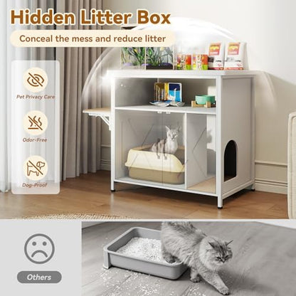 Verano Garden 40-50 Gallon Fish Tank Stand, Aquarium Stand, White | Cat Litter Box Enclosure, Storage Shelf, Cat Perch, Removable Divider, Scratch Mat, 36.2"x20.5" Tabletop, 660 LBS Capacity - color: White