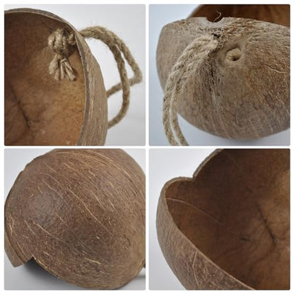 Natural Coconut Bird Nest,Hanging Coco Birds House Habitats Decor,Parrots Coconut Shell Nest Hideout with Grinding Beak Toys,Bird Cage Accessories Coconut for Canary Lovebird Cockatiel