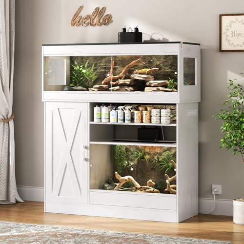 60 Gallon Reptile Tank & 45 Gallon Dual Reptile Enclosure | with Stand Reptile Terrarium with Cabinet,Sliding Doors,Power Outlet for Snakes,Lizards,Geckos Multiple Pets White CAGE005E - color: Vintage White, size: 60 gallon+45 gallon