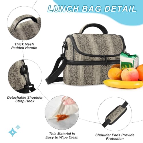Emelivor Snakes Insulated Lunch Bag Organizer Tote for Student | 8L Double Deck,Large Lunch Box with Shoulder Strap,Thermal Meal Prep Cooler,Suitable for School Work Picnic Office Travel
