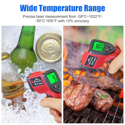 Digital Infrared Thermometer Gun -58℉ to 1022℉ (-50℃ to 550℃), Adjustable Emissivity, Laser Temperature Gun for Cooking, BBQ, Oven, Engine, and Industrial Use (Not for Human Body) - color: Red