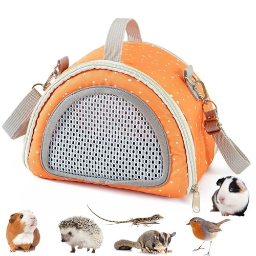 Portable Hamster Guinea Pig Backpack Carrier Transport Cage Reptile Travel Bag Small Pet Rabbit Bearded Dragon Outdoor Supplies(Orange)