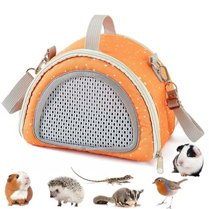 Portable Hamster Guinea Pig Backpack Carrier Transport Cage Reptile Travel Bag Small Pet Rabbit Bearded Dragon Outdoor Supplies(Orange)