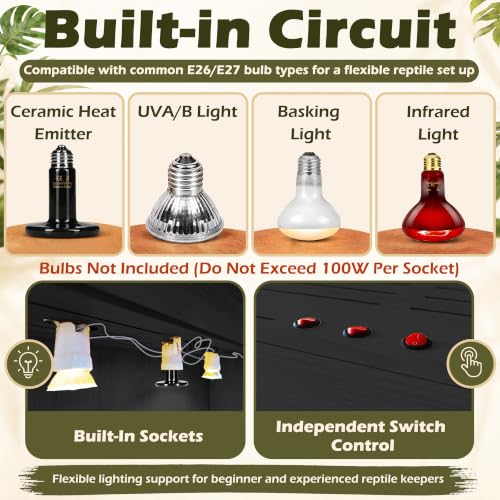 Bearded Dragon Tank, Reptile Enclosure, Tempered Glass Lizard Tank, Bearded Dragon Enclosure with Built-in Lamp Fixture and Wooden Roof for Chameleon (48x20x20 Inch, Black) - color: Black, size: 81 gallons