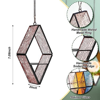 Yaomiao 3 Pcs Stained Glass Hanging Plant Terrariums Hanging Glass Planter Small Geometric Terrarium Air Plant Terrarium with Chain for Succulent Moss Holders Garden Wall Windowsill (Vivid Color)