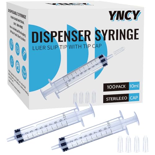 100 Pack 10ml Syringes with Cap, Luer Slip Tip, 10cc syringe Whole Pack Bulk Sterile Sealed, No Needle - color: 10ML, size: 100 pcs