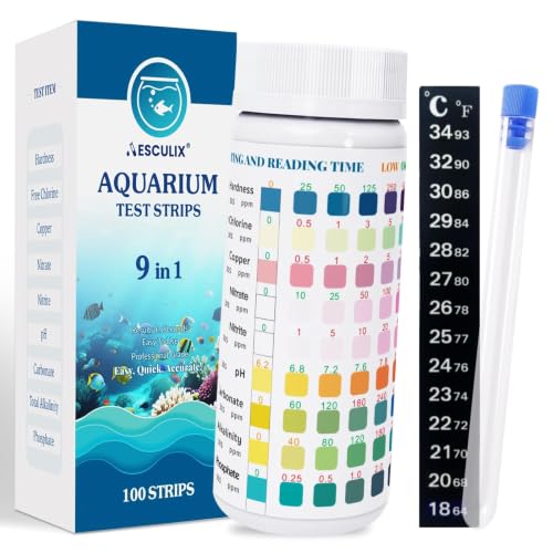 9 in 1 Aquarium Test Strips, 100 Count, Fish Tank Water Test Kit for Freshwater & Saltwater,