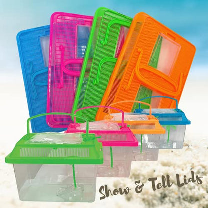 Needzo Portable Hermit Crab Tank, Plastic Carrier Cage with Lid and Handle, Small Terrariums for Reptiles, Crabs, Lizards, and More with Palm Tree Accessory, 8 inches