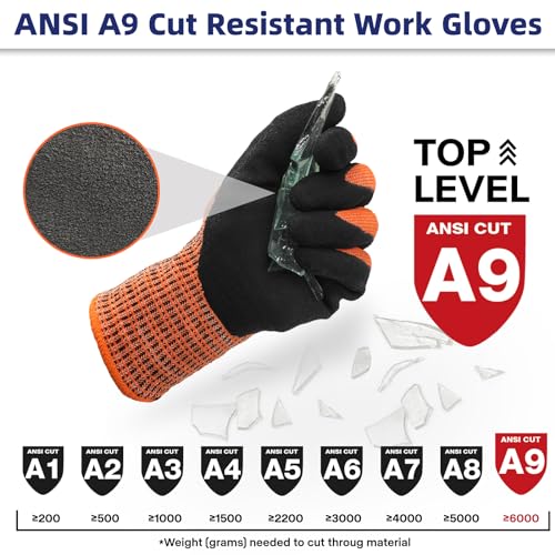 Schwer 1 Pair Size XL Highest Level Cut Resistant Work Gloves+ 1 Pair ANSI A6 Cut Resistant Arm Sleeves for Men&Women Work