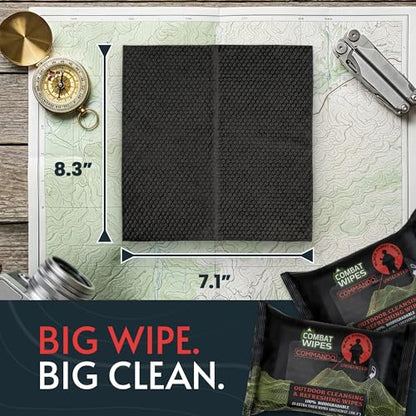 COMBAT WIPES Commando Black camping wipes – biodegradable wipes & full body wipes for Military, Hunting & body wipes travel – Unscented, (75 Count (3 Pack) - style: 75 Count (3 Pack)