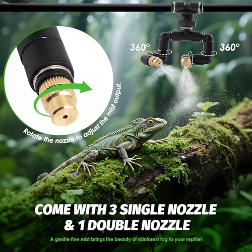 LANUEVA Timing Reptile Smart Mister for Tank with Nozzles 360°Adjustable | Reptile Misting System with 3 Single Nozzles & Double Nozzle 360°Adjustable, for Lizard, Chameleon, Plants, Terrarium