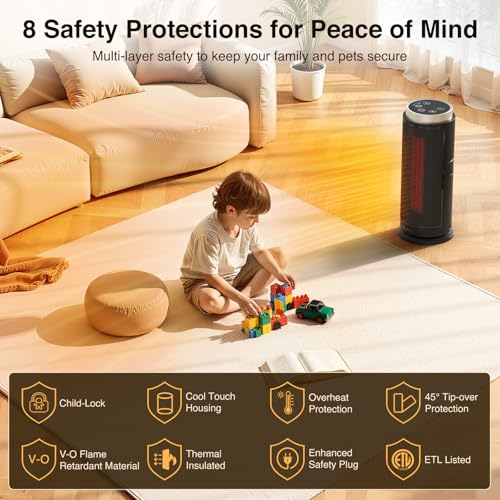 ZAFRO Space Heater, Ultra Quiet Portable Electric Heaters for Indoor Use with Thermostat, 1500W Large PTC Ceramic Fast & Wide-Angle Heat, Digital Display, 8 Safety, 5 Modes, 24H Timer for Large Rooms - size: 16 inches