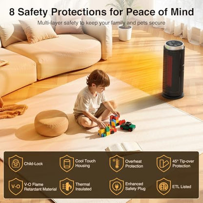 ZAFRO Space Heater, Ultra Quiet Portable Electric Heaters for Indoor Use with Thermostat, 1500W Large PTC Ceramic Fast & Wide-Angle Heat, Digital Display, 8 Safety, 5 Modes, 24H Timer for Large Rooms - size: 16 inches