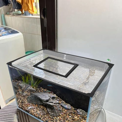 Aquarium Anti Jumping Net with Window Fine Mesh Black Cuttable DIY Tank Cover Protective Screen - size: 100x50cm