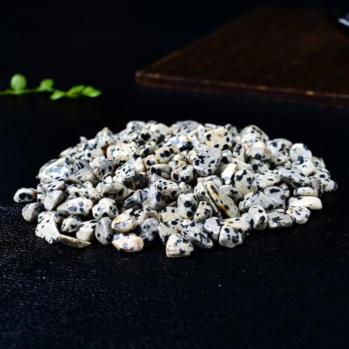 Erliway 7-9mm Dalmatian Jasper Healing Crystal Chips for Crafts, 100g | Natural Crushed Crystal Stones Tumbled Chips for Vase Filler Aquarium Gravel, Meditation Chakra Balancing, Candle DIY Making - color: Dalmatian Jasper