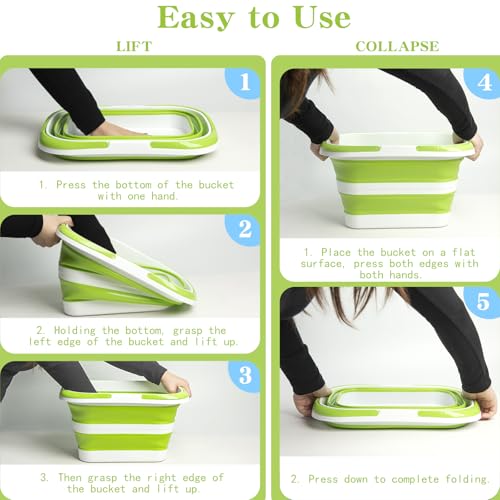 Large Collapsible Bucket for Cleaning,4.2 Gallon/16L,Green White | Foldable Space-Saving,Silicone,Handle & Hanging Hole,for Cleaning,Mop,Home,Storage,Car Wash,Camping,Beach - color: Green White