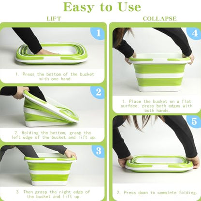 Large Collapsible Bucket for Cleaning,4.2 Gallon/16L,Green White | Foldable Space-Saving,Silicone,Handle & Hanging Hole,for Cleaning,Mop,Home,Storage,Car Wash,Camping,Beach - color: Green White