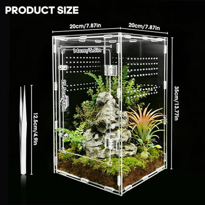 Jumping Spider Enclosure, Insect Terrarium, Bug Cage, Acrylic Terrarium for Tarantula, Snail, Praying Mantis, Frog, and Small Reptiles (7.8" x 7.8" x 13.7") - size: 7.8" x 7.8" x 13.7"